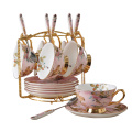 European style bone china cup and saucer, royal tea cup and saucer with flower printing, bone china coffee set.